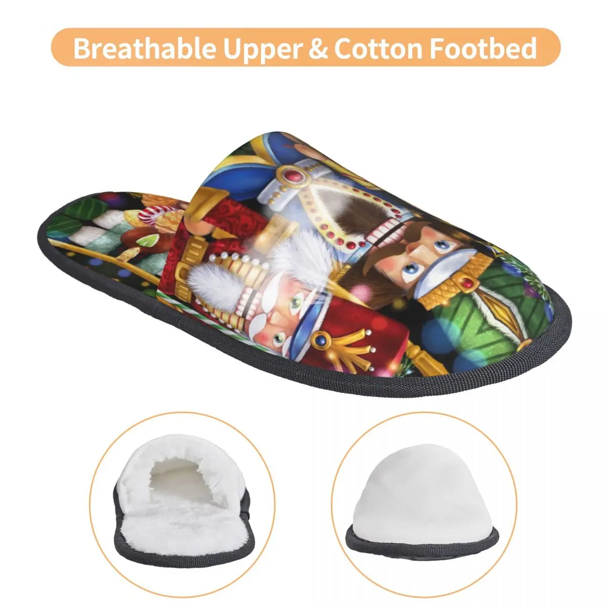 Custom Three Nutcrackers Memory Foam Slippers Women Comfy Warm Christmas Style House Slippers image 3