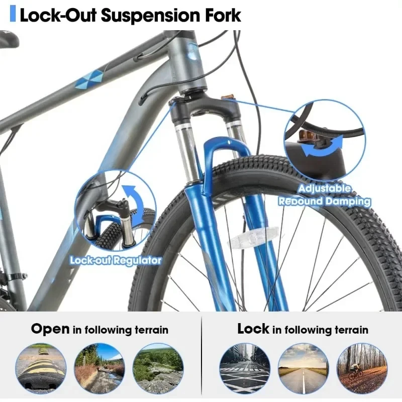 Mountain Bike 21 Speeds, Lock-Out Suspension Fork, Hydraulic Disc-Brake for Men Women MTB Bicycle Adlut Bike Outdoor Cycling