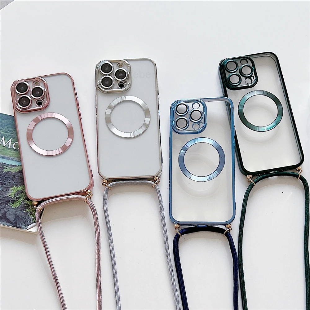 Transparente magnetische Hülle für Magsafe Wireless Charge für iPhone 17 18 Pro Max 16 15 14 12 13 mit Umhängekette und Halsband. – Detail 2