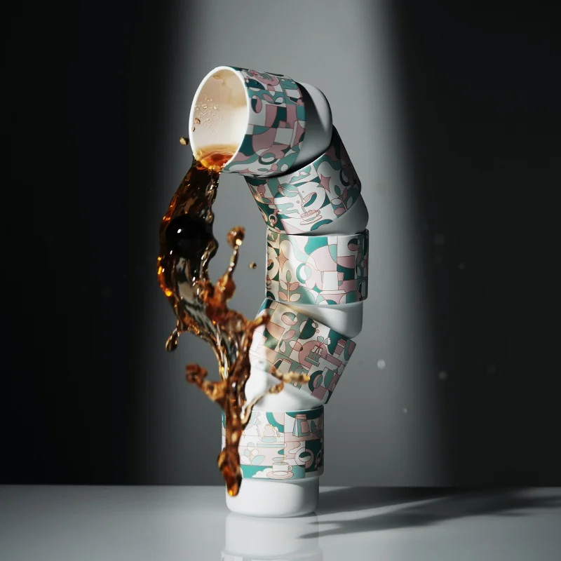 

MHW3BOMBER Collaborative Heat Preservation Coffee Cup Nordic Sle Metal Double Layered aring Cup for 2 People
