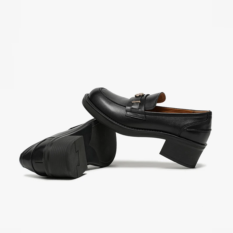 BEAUTODAY Chunky Loafers Women Calfskin Leather Round Toe Solid Color Sewing Outdoor Casual Shoes Female Handmade 26472