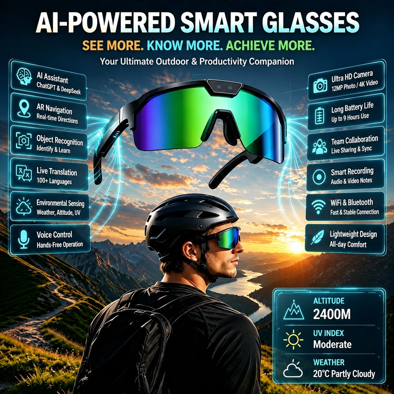 2026 AI Smart Glasses Recording Camera Voice Call Translation Ultra Long Standby Chat ChatGPT Anti Shake Outdoor Smartglasses