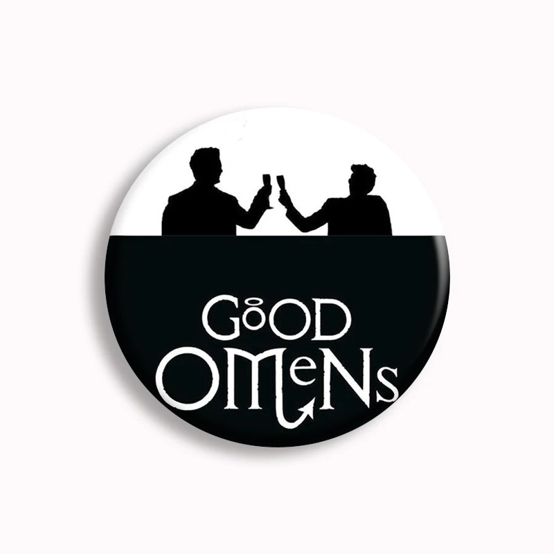 Classic TV Good the Omens Angel & Demon Pin Garden of Eden Aziraphale And Crowley Badge Brooch Fans Collec Gift For Friends 58mm