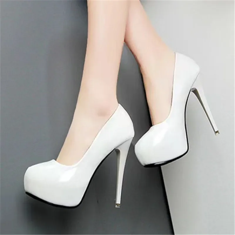 2023 HOT Women Pumps Patent Leather Round Toe 12CM Platform Wedding Party Dress High Heel