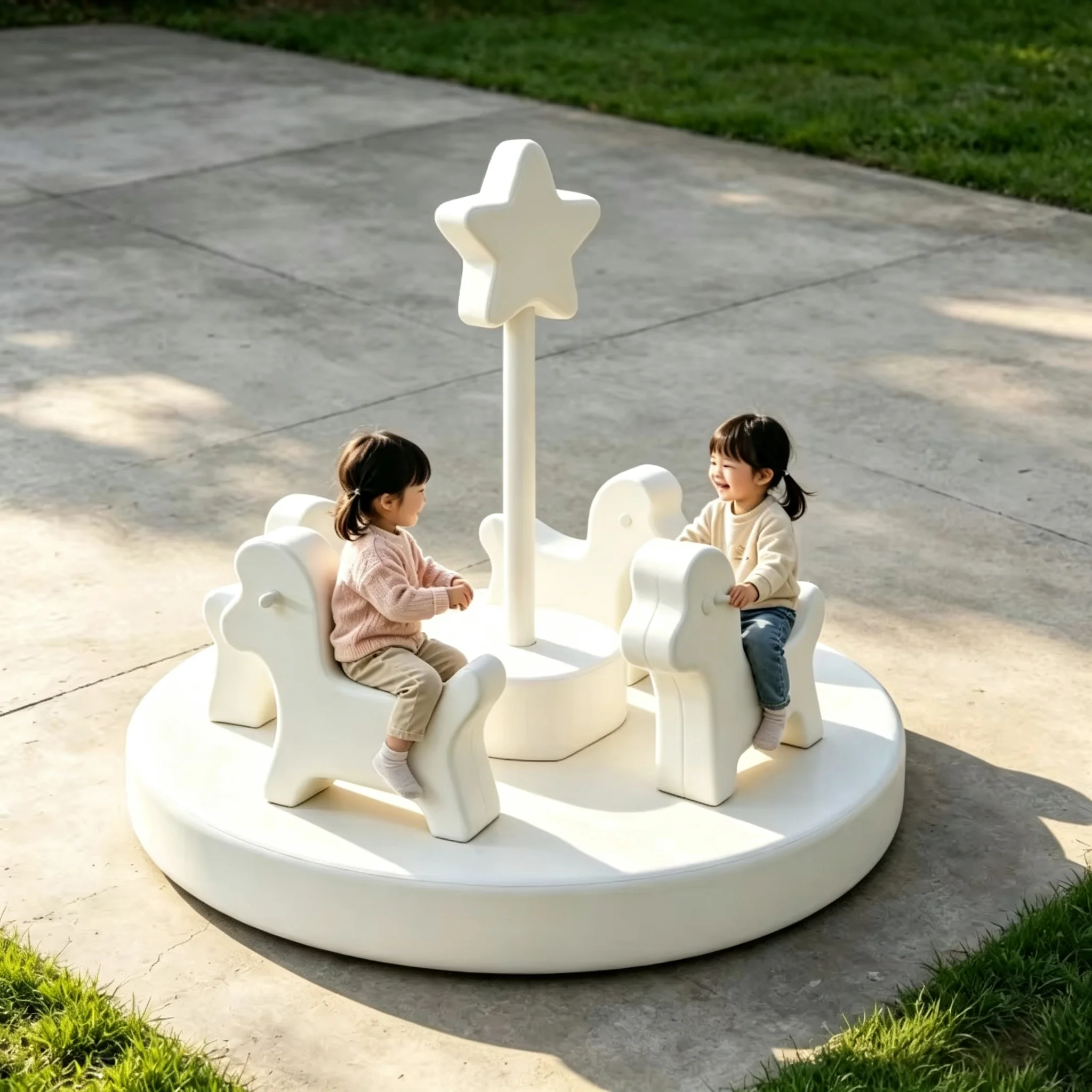Indoor/Outdoor Soft-Padded Carousel – Complete Rotating Amusement Equipment for Children's Playgrounds and Parties
