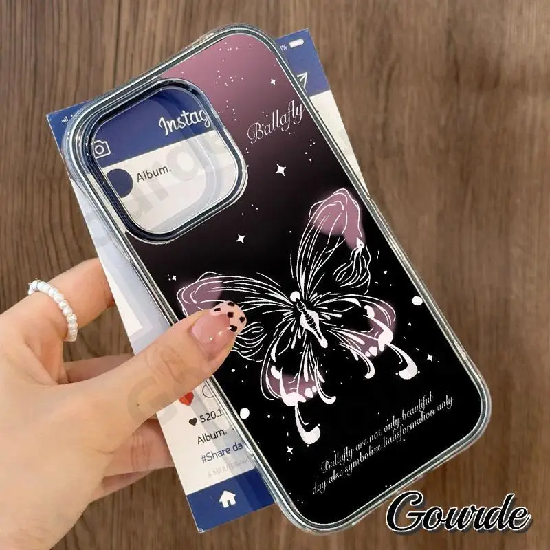 Gourde Custodia per telefono trasparente in acrilico 2 in 1 con motivo a farfalla artistica per iPhone 13 12 14 15 Plus Iphone 16 Pro Max Cover antiurto