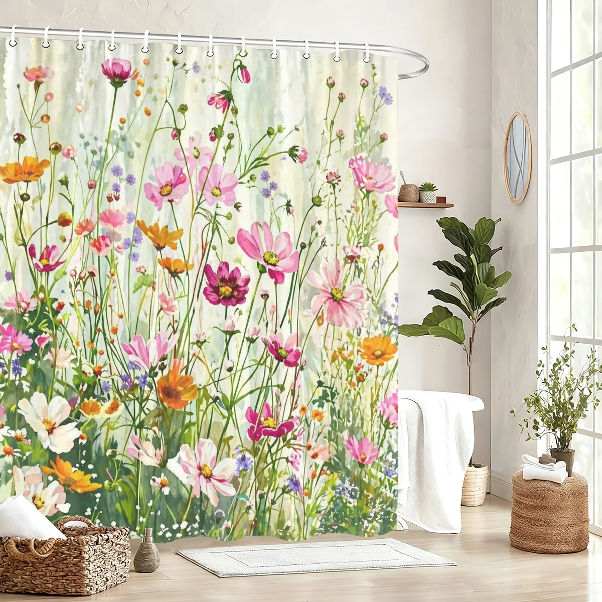 Vibrant Themed Polyester Bathtub Curtain - Creative Printed Bathroom Decor, Stylish Bathtub Curtain for Home Bathroom