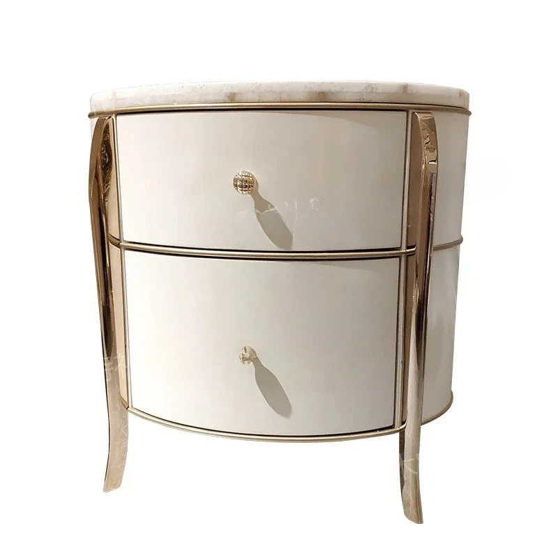 

American Light Luxury Quintessence Bedside Table Stainless Steel Titanium Leg Curio Cabinet Bedroom Marble Locker