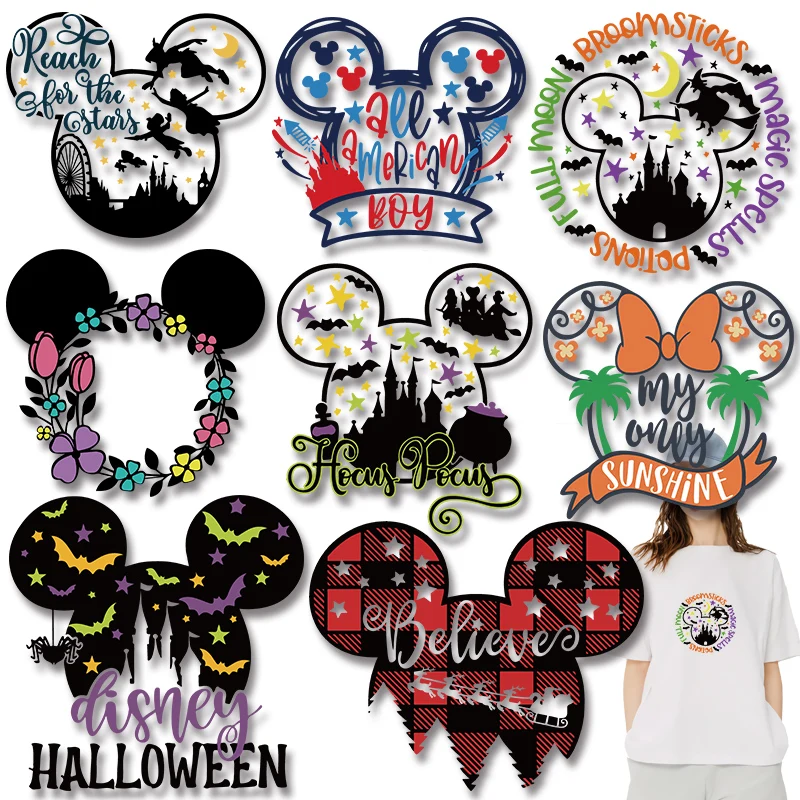 

Brand Colourful mickey mouse head Christmas Halloween applique for cloth Heat Vinyl Ironing Stickers Decor