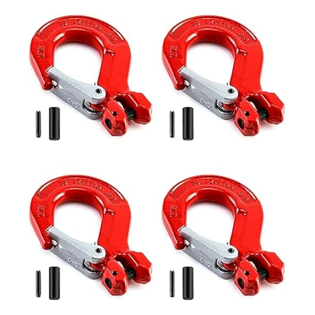 

Clevis Hook with Latch, 4 Pack, 5/16Inch, 2470 Lbs Load Limit, Grade 80 Drop Alloy Steel