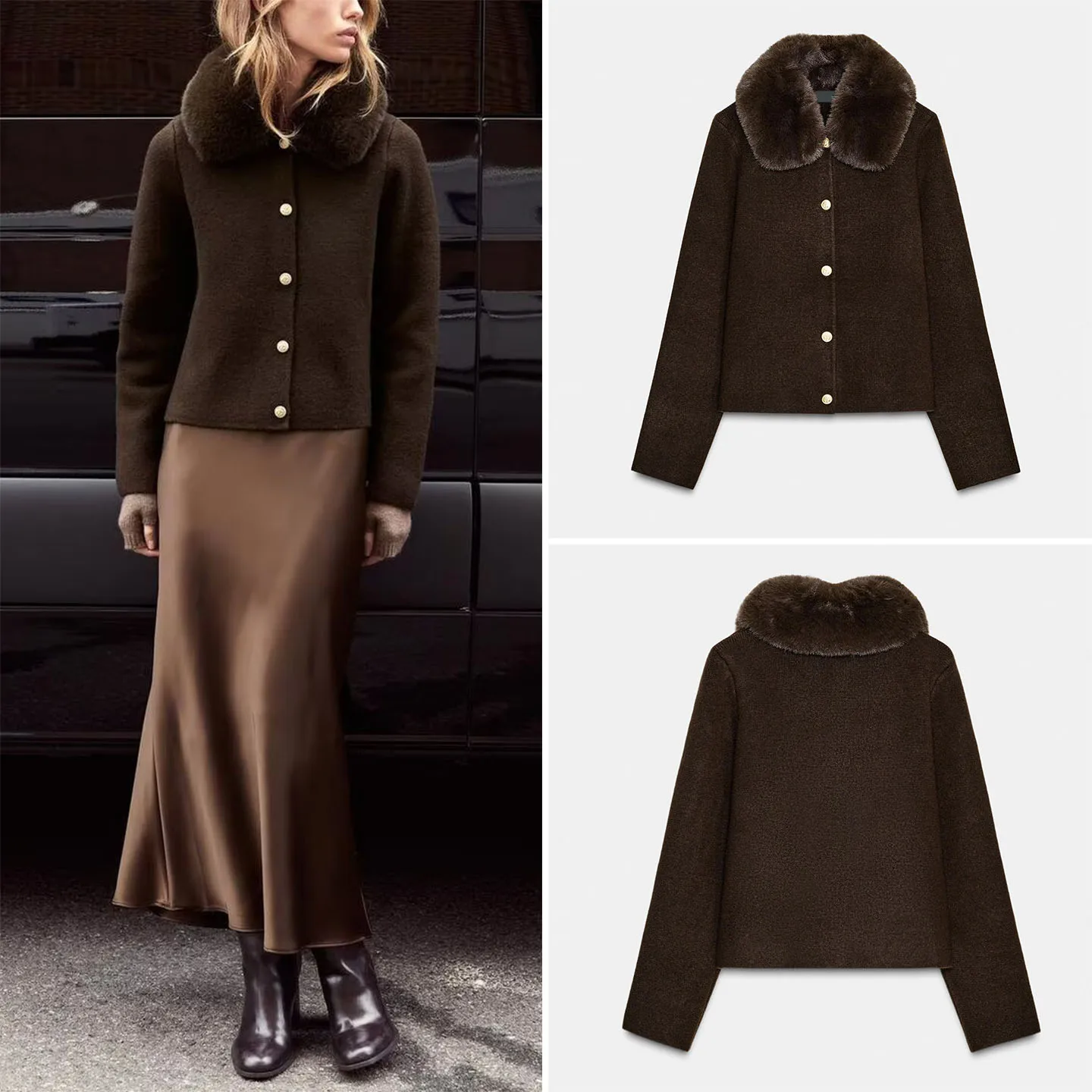 جديد خريف 2025 معطف نسائي محبوك بياقة متعددة الاستخدامات ملابس خارجية عالية الجودة ماركة Z Faionable Ele #1