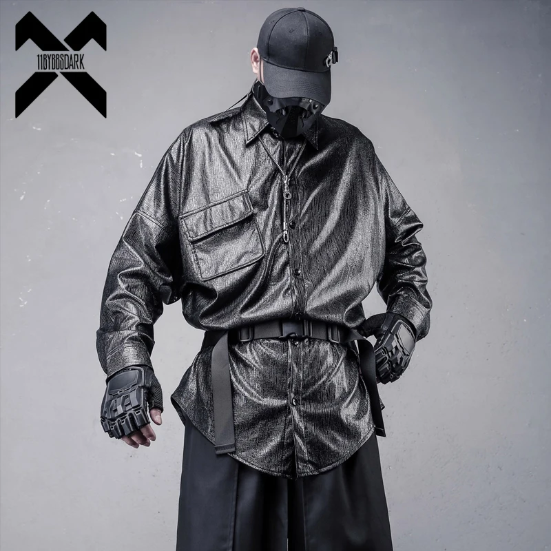 

Мужские тактические рубашки с длинным рукавом, осень 2025, рубашка из искусственной кожи, черные роскошные модные уличные топы