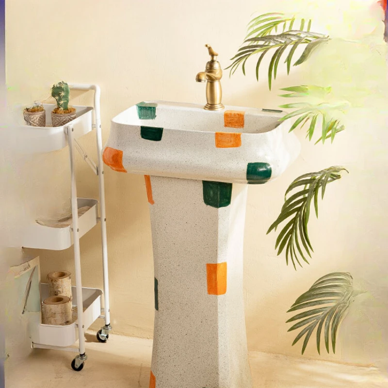 

Color column basin square balcony bathroom column type washbasin villa courtyard outdoor washbasin integrated