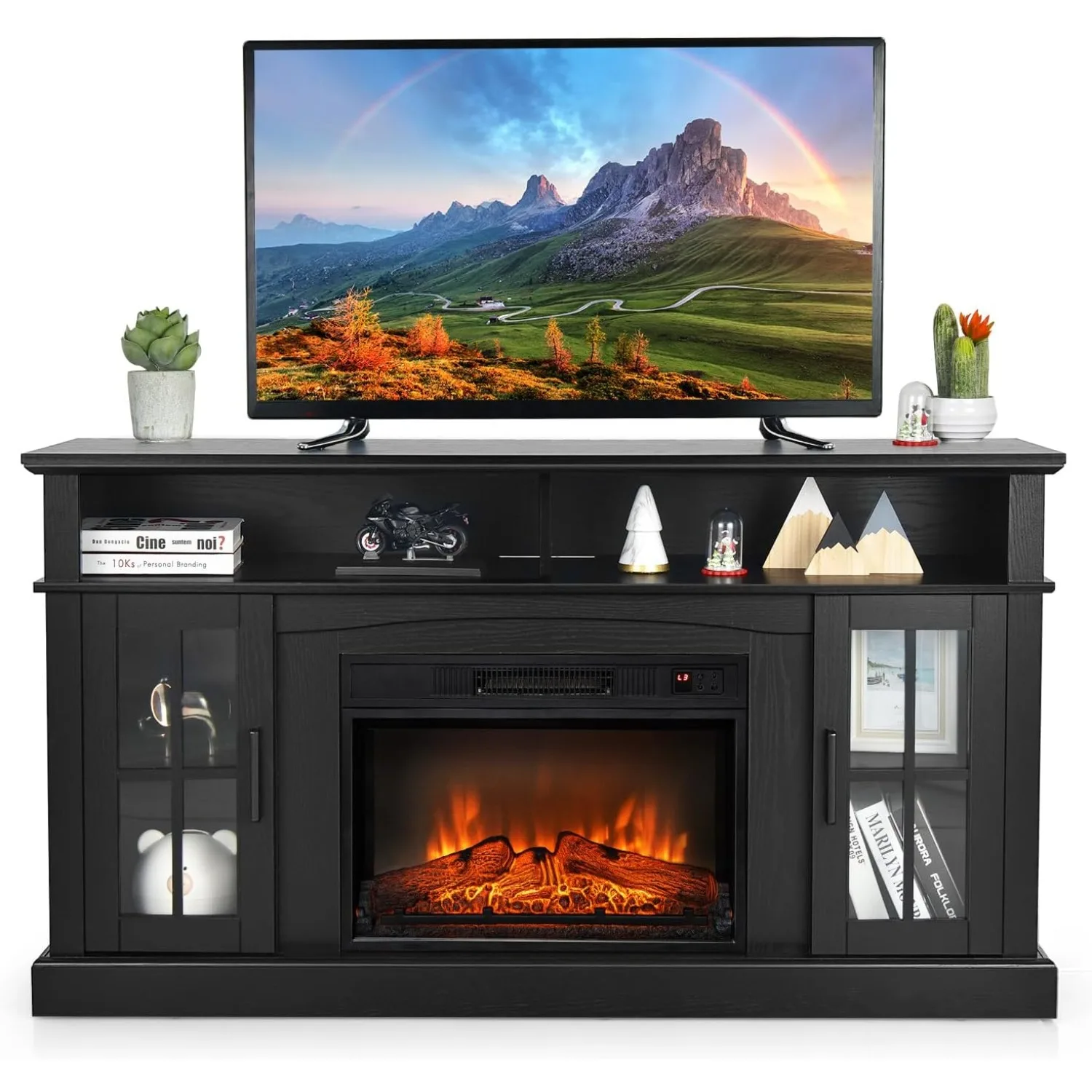 Electric Fireplace TV Stand for TVs Up to 65 Inches, 1400W Heater Insert with Remote Control, 6H Timer, 3-Level Flame