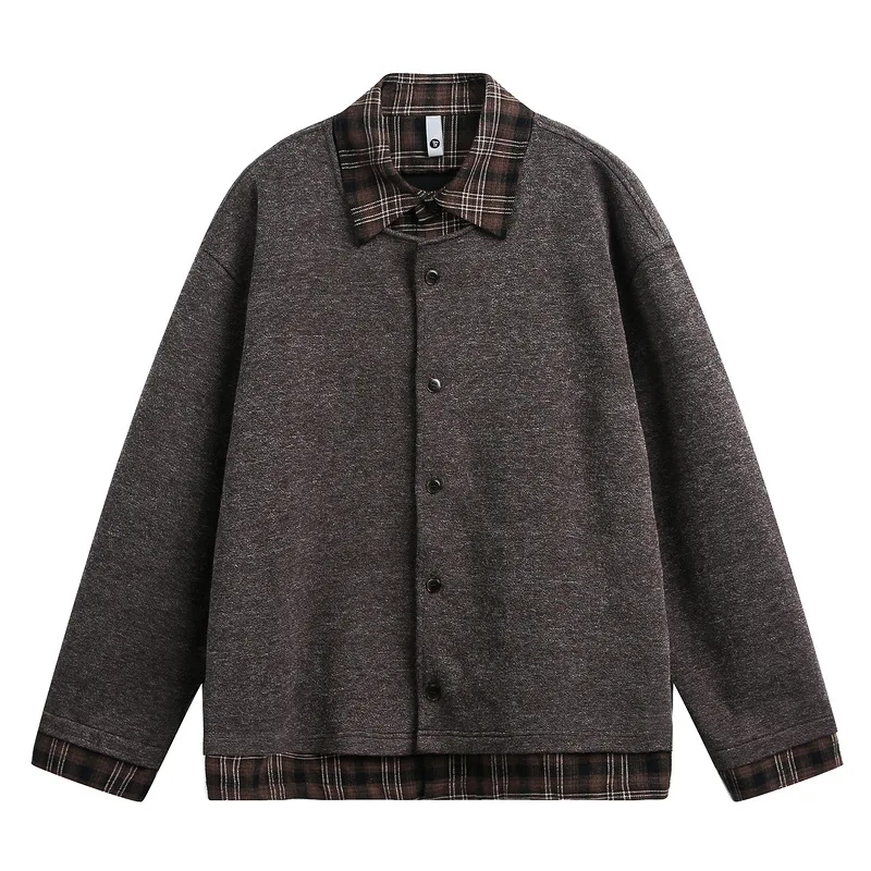 

Мужской вязаный кардиган-обманка с эффектом двухслойности и индивидуальным дизайном в стиле пэчворк