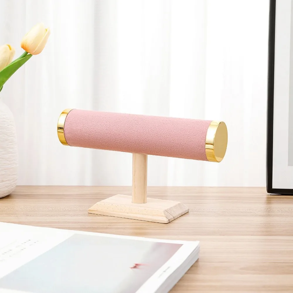 

Solid Wood Bracelet Holder Single Layer Metal Cover Jewelry Organizer Velvet Hair Ring Storage Shelf Jewelry Display Rack