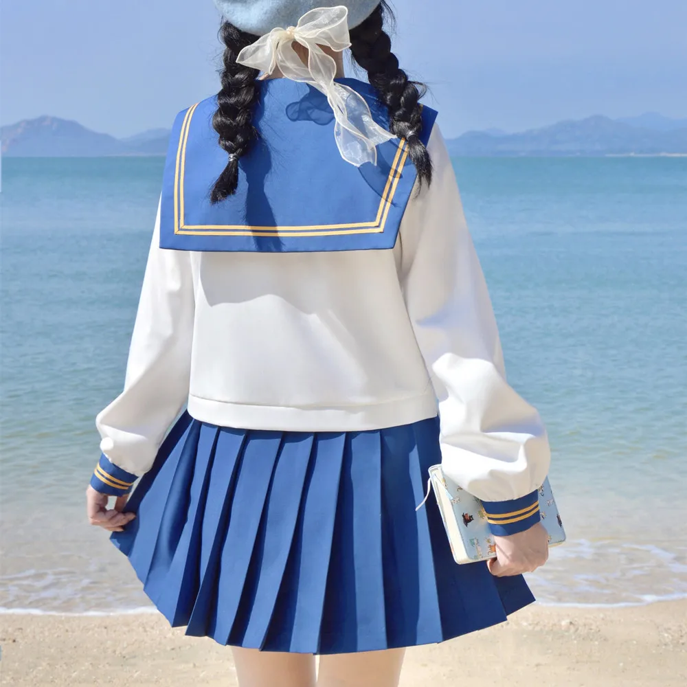 Uniforme scolaire bleu blanc pour filles, robe d'écolières japonaises, haut de marin, jupe plissée, tenue de cosplay, costume d'anime japonais pour dames