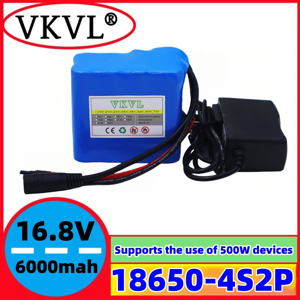 

100% true capacity 18650 4S2P 14.8V 6000mAh lithium-ion rechargeable battery pack 12V camera monitor battery+DC 16.8V charger