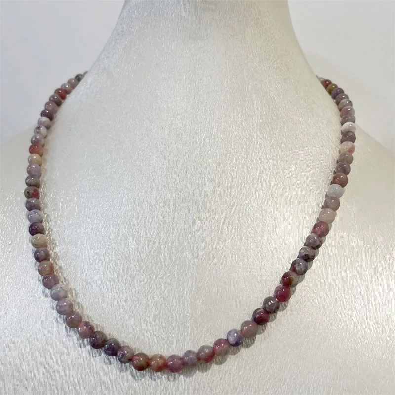 Natural Gemstone 6MM Undyed Pink Red Rubellite Stone Necklace Stainless Steel Chain for Women Jewelry Buckle Chocker view 3
