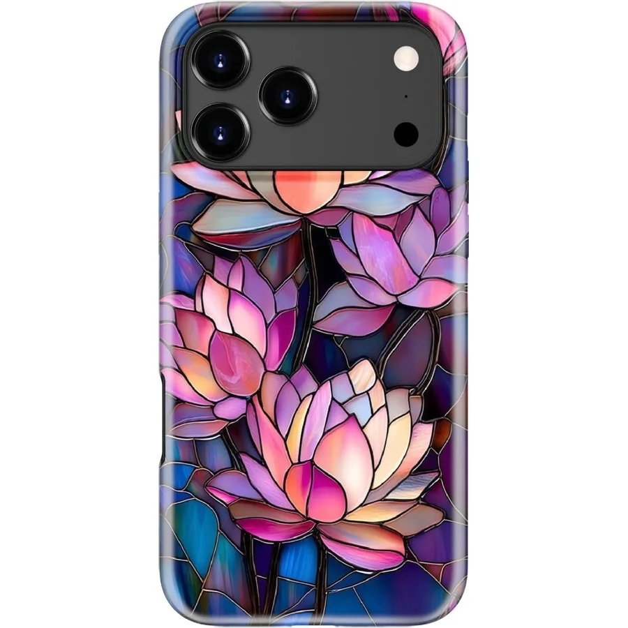 حافظة لهاتف iPhone 17 Pro شحن لاسلكي متوافقة مع طبقة مزدوجة من السيليكون الناعم + غلاف صلب مع تصميم زهرة برية جمالية لطيفة