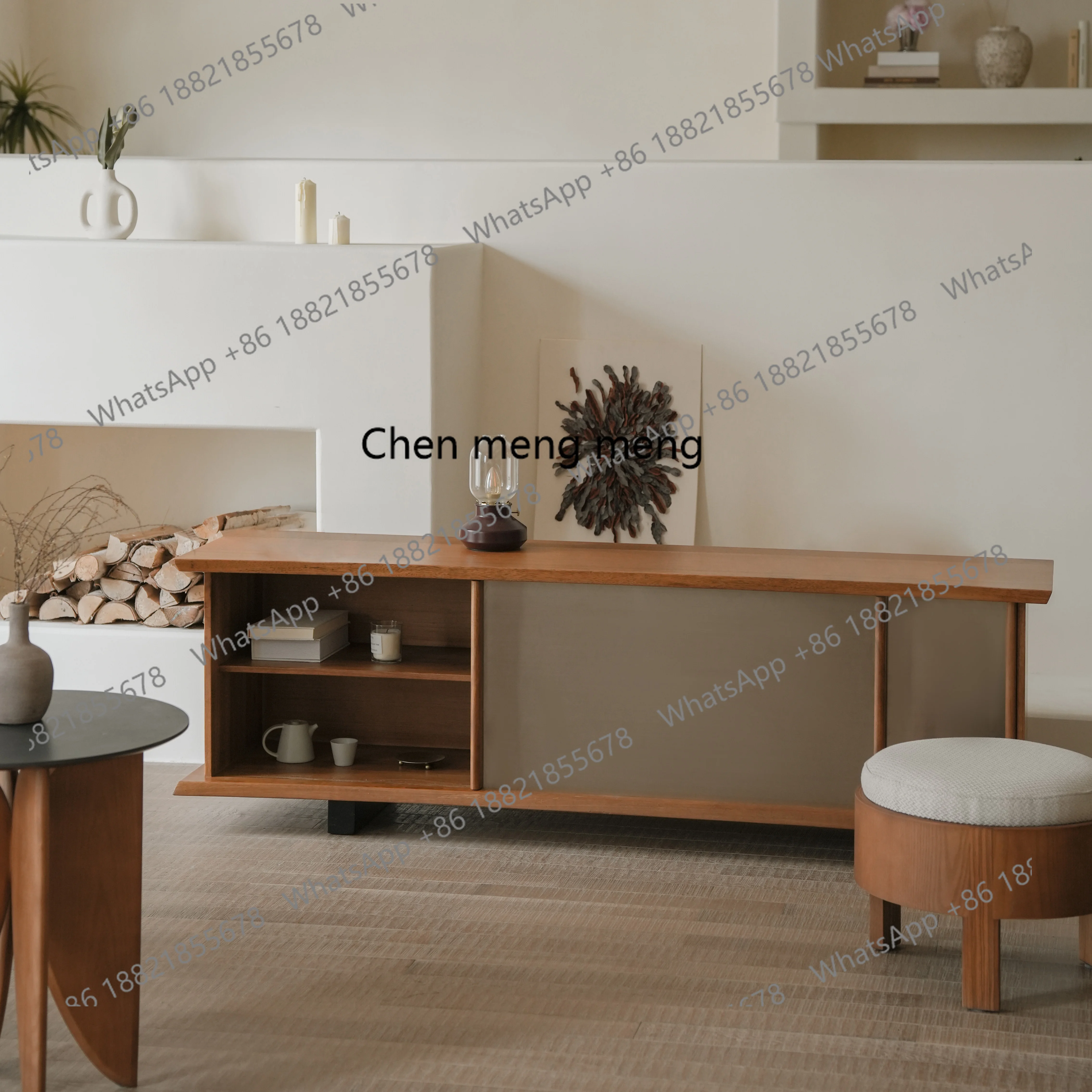 

Solid wood TV cabinet medieval retro modern homestay living room storage side cabinet