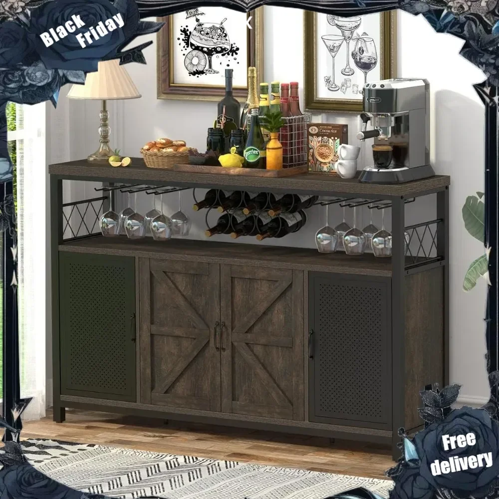 

Farmhouse Liquor Cabinet Bar for Home, Large Coffee Bar Cabinet with Storage, Rustic Buffet Sideboard with Wine Rack