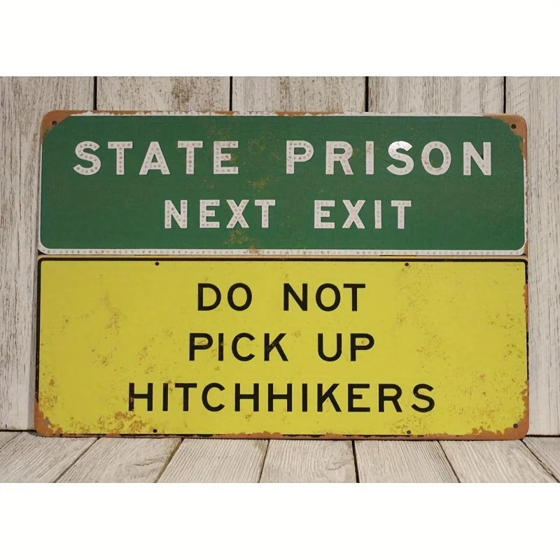 

1pc State Prison Next Exit Metal Sign, 8x12 Inch Frameless Vintage Warning Decor, Fashion Theme Highway & Road Plaque with