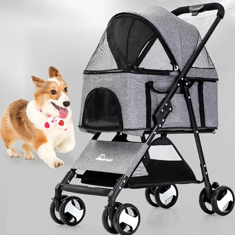 

Light Folding Small Dog Carrier Multi-purpose Pet Backpack Split Design Car Dog Basket Universal Pulley Stroller for Animals