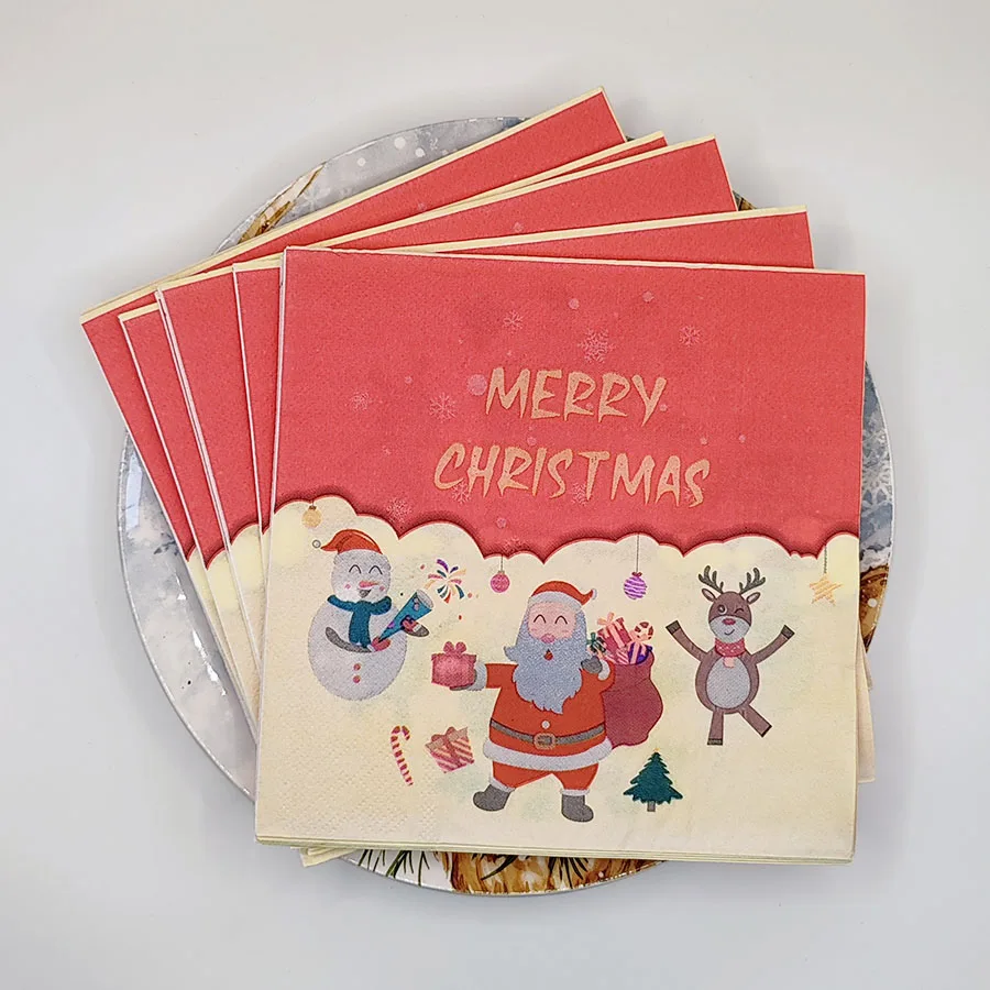 10/20 pezzi tovaglioli per feste di Natale per decorazioni da tavola stampe di renne pupazzo di neve di Babbo Natale, tovaglioli di carta festivi bianchi rossi a 2 strati da 33 cm