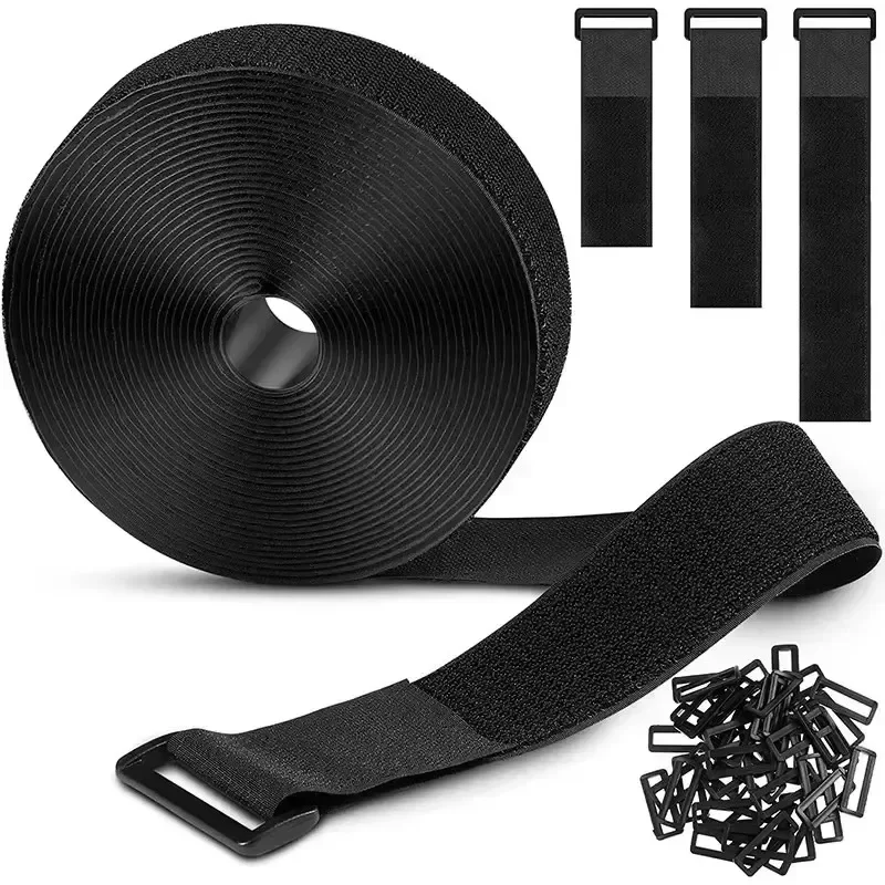 Adjustable Cable Management Straps Double-sided Hook and Loop Tape Cable Ties with Buckles Free Cut  Wire and Cable Organizer