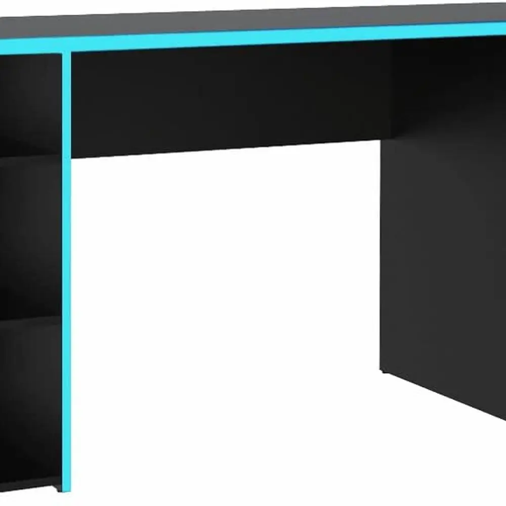 53 مكتب ألعاب مع 5 أرفف، إدارة كابلات، للدراسة والمكتب المنزلي والأطفال والكبار - أسود/أزرق