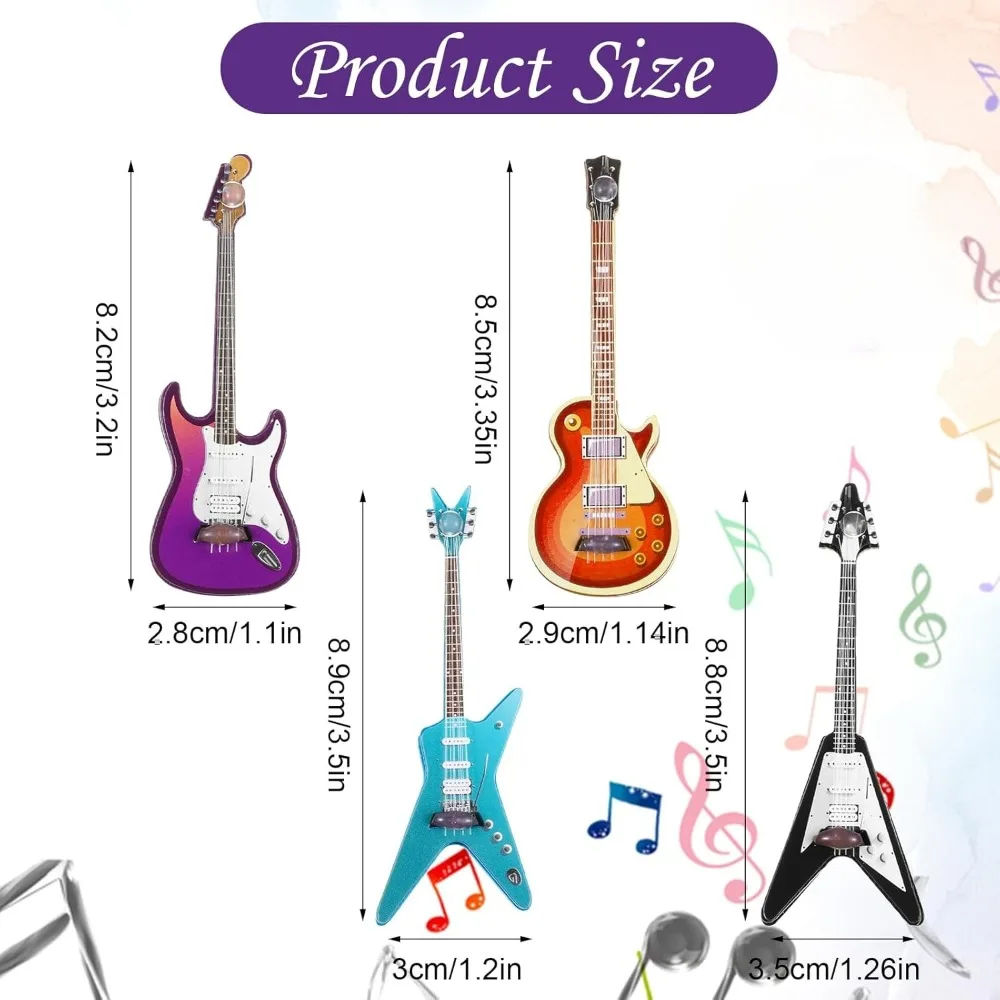 1-4PCS Mini Electric Guitar & Bass Guitar Ornament 1:12 Wooden Miniature Musical Instrument for Mini Music Room Home Decoration