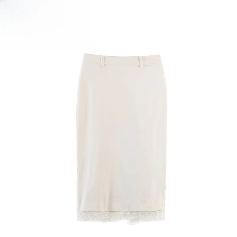 Fashionable Lace Midi Skirt Women's High Waist Straight Cut Standard Version Spring 2026 Back Split Polyester Fiber