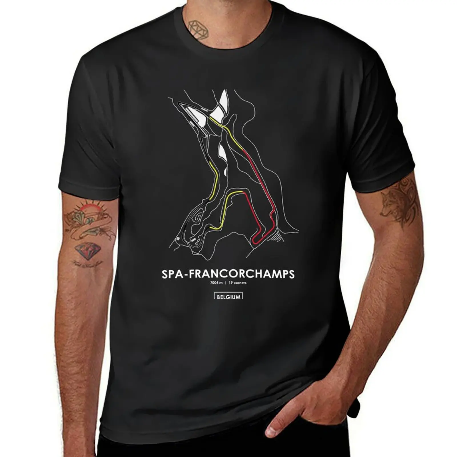 SPA-FRANCORCHAMPS - BELGIUM TRACK MAP FLAG T-Shirt quick-drying blanks sports fans shirts graphic tees Men's t-shirt