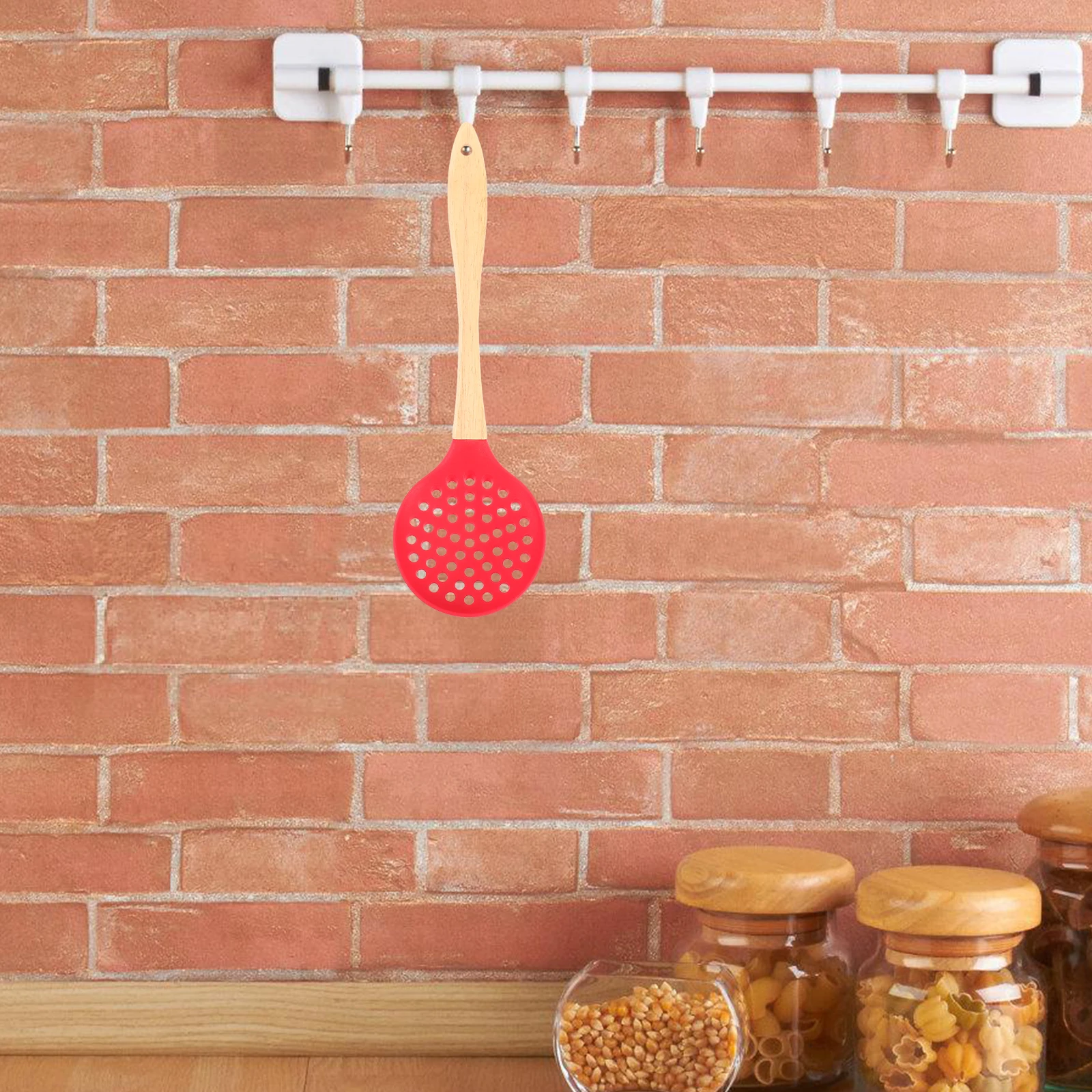 

Round Bent Handle Skimmer Spoon Heat Resistant Silicone Mesh Strainer For Oil Filtering Food Serving Kitchen Tool Home