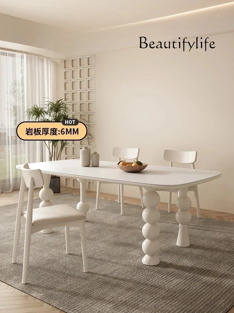 0 Solid Wood Stone Plate Cream Style Dining Tables And Chairs Set Household