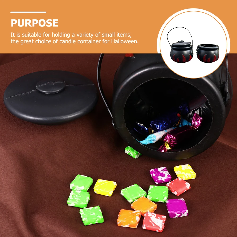 

2Pcs Halloween Candy Cauldron Flame Witch Bucket Classic Exquisite Container for Small Items Party Supplies Decor