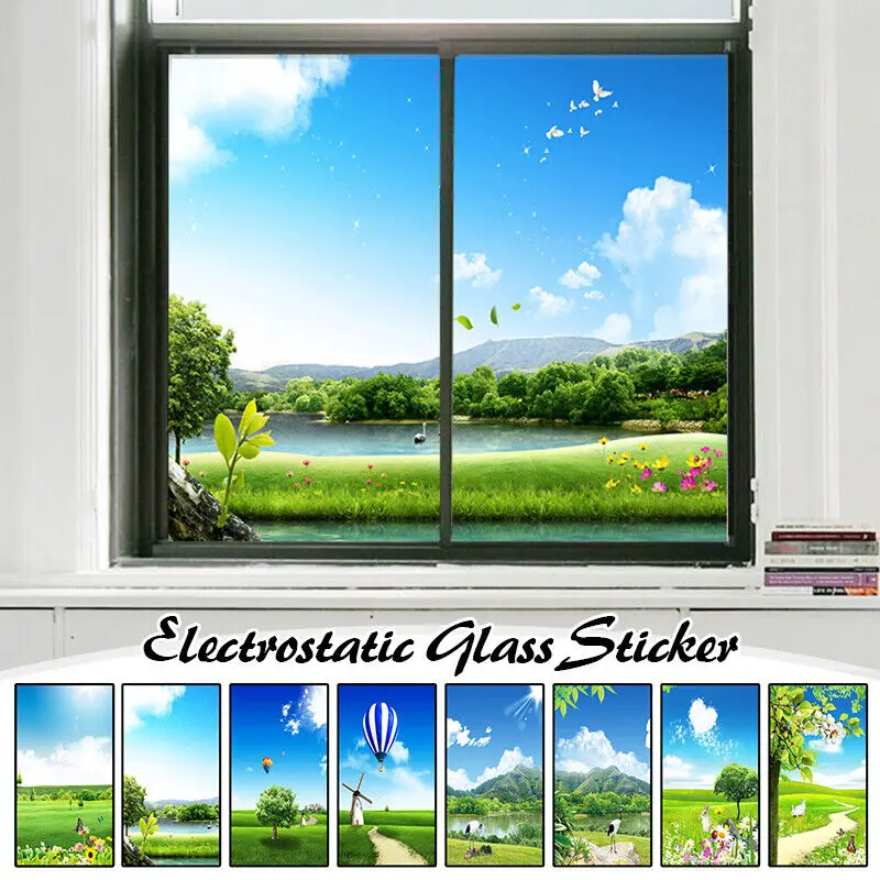 30X90CM Landscape Pattern Glass Window Decoration Film PVC Frosted Sliding Door Film Static Cling Home Decoration New