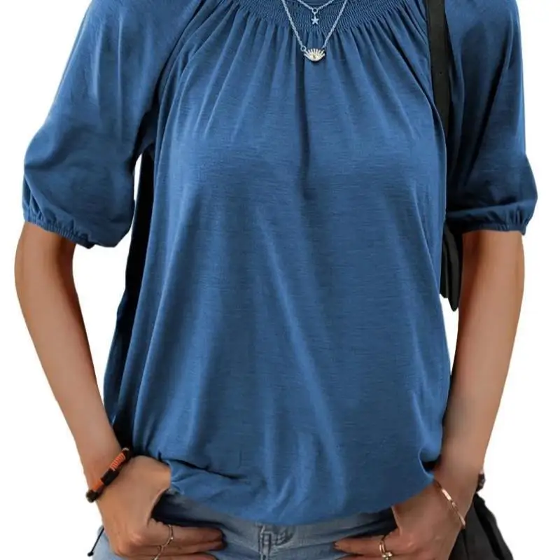 

Loose Casual Pure Color round Ne Women's T-irt New Sle Cross-Border Comfortable Fit Straight Tube Pants ex PVC Fabric