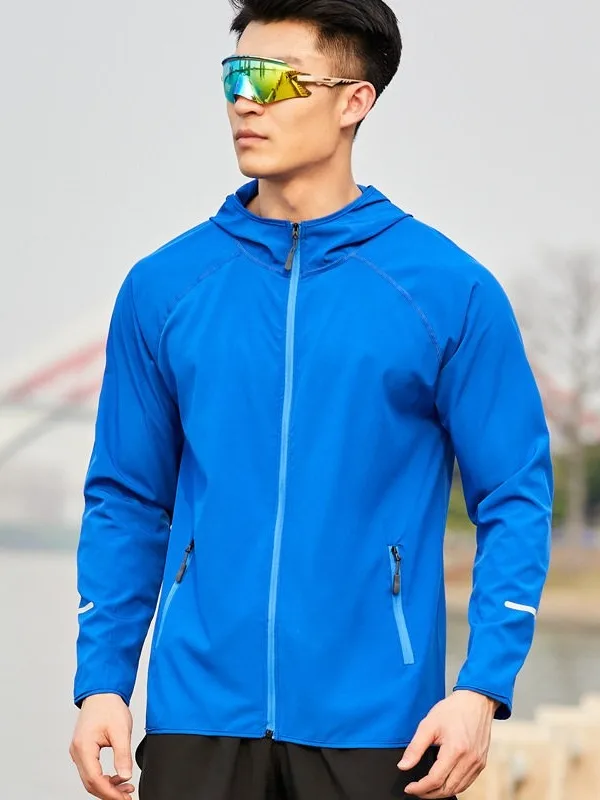 Men's Running Jacket Windproof Zipper Hooded Long Sleeve Quick Dry Outdoor Cycling Sportswear Morning Run Clothing