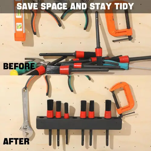 Imagen 2 del producto Soporte para cepillos para detalles, soporte para cepillos de limpieza de coche de acero con 10 agujeros, organizador de cepillos montado en la pared, estante de almacenamiento de herramientas para detalles de automóviles