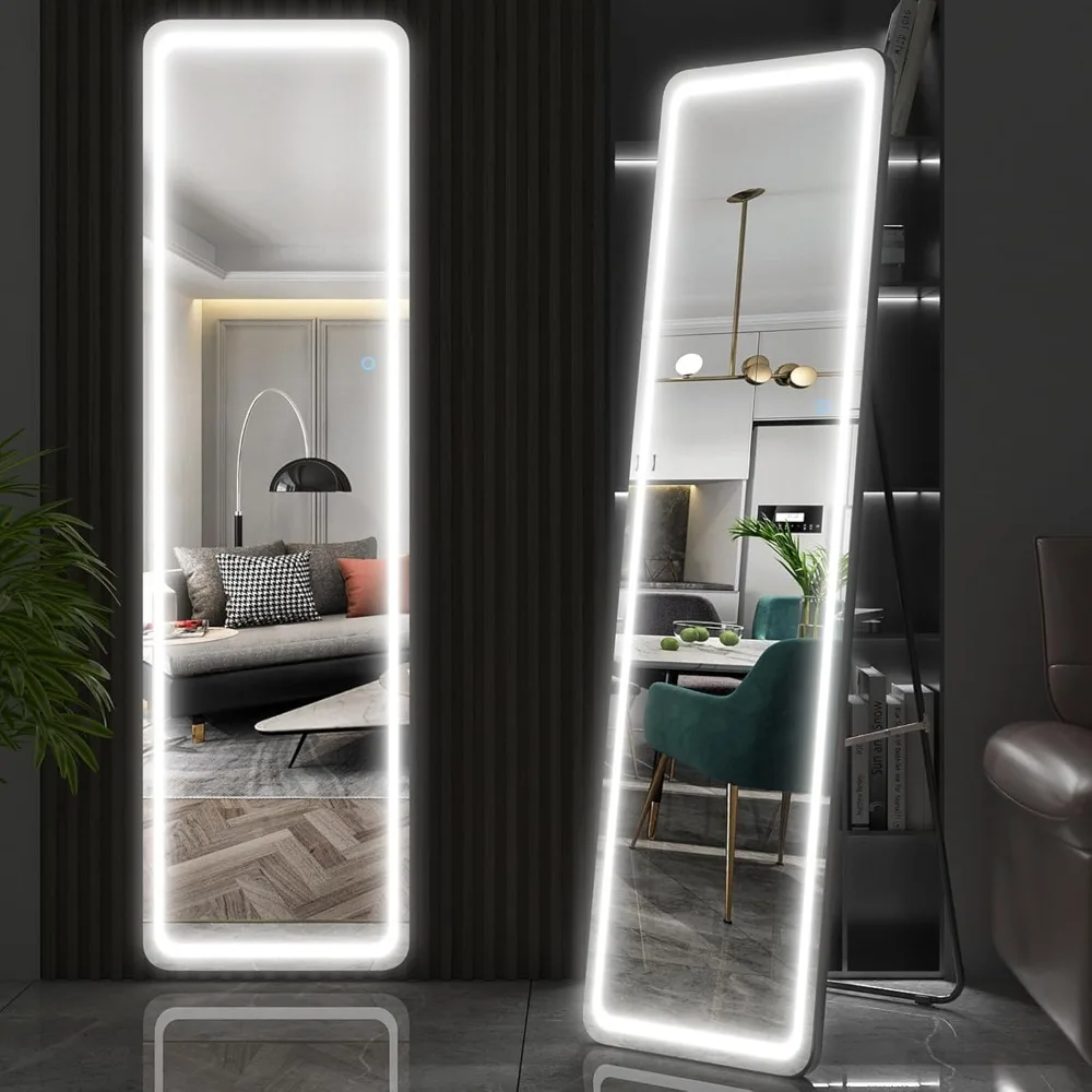 

63"x16" Full Length Floor Mirror LED Whole Body Mirror, Wall Mounted Hanging Mirror with Lights, Makeup Vanity Mirror, Be