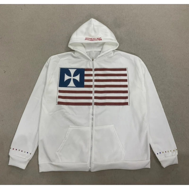 2026 new American washed personalized pattern long sleeved hooded sweatshirt with trendy high-end feel jacket