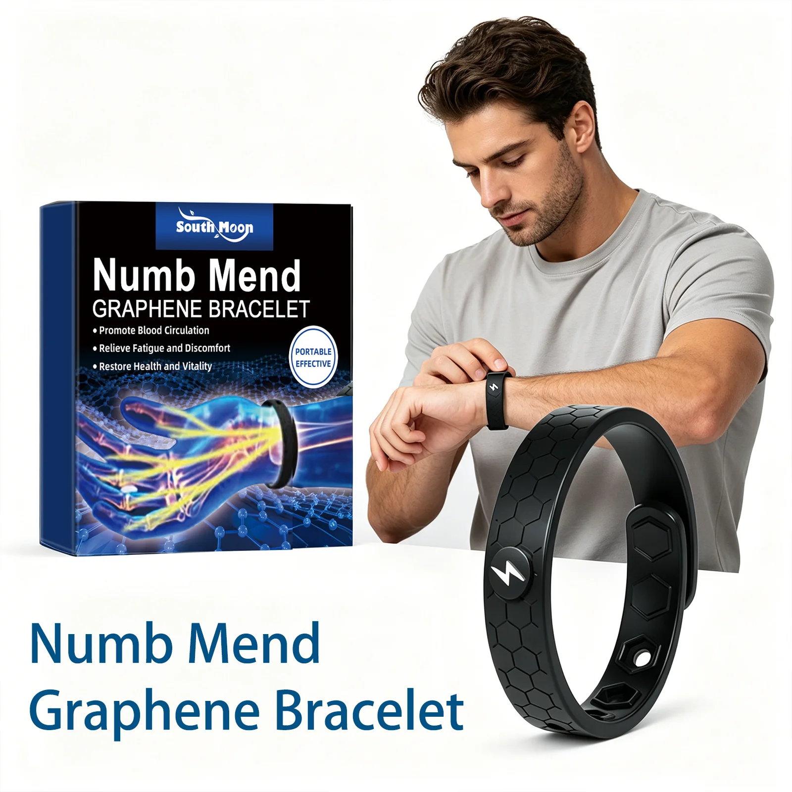 South Moon Numb Mend Graphene Bracelet Blood Circulation Promoting Fatigue Relieving Vitality Restoring Health Care Wrist Band