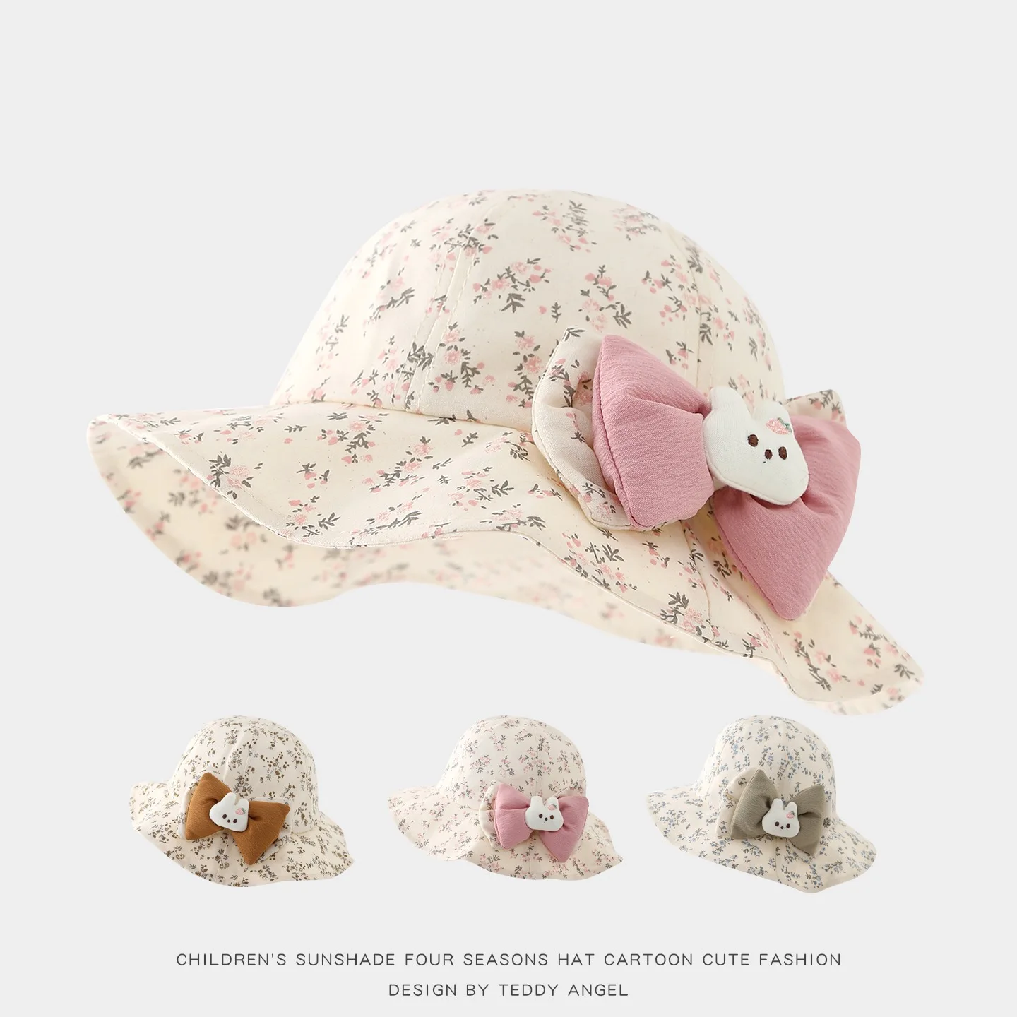 1-3 years old children's fisherman hat, fresh cartoon style, super cute floral design, small rabbit baby cap, casual outdoor sun