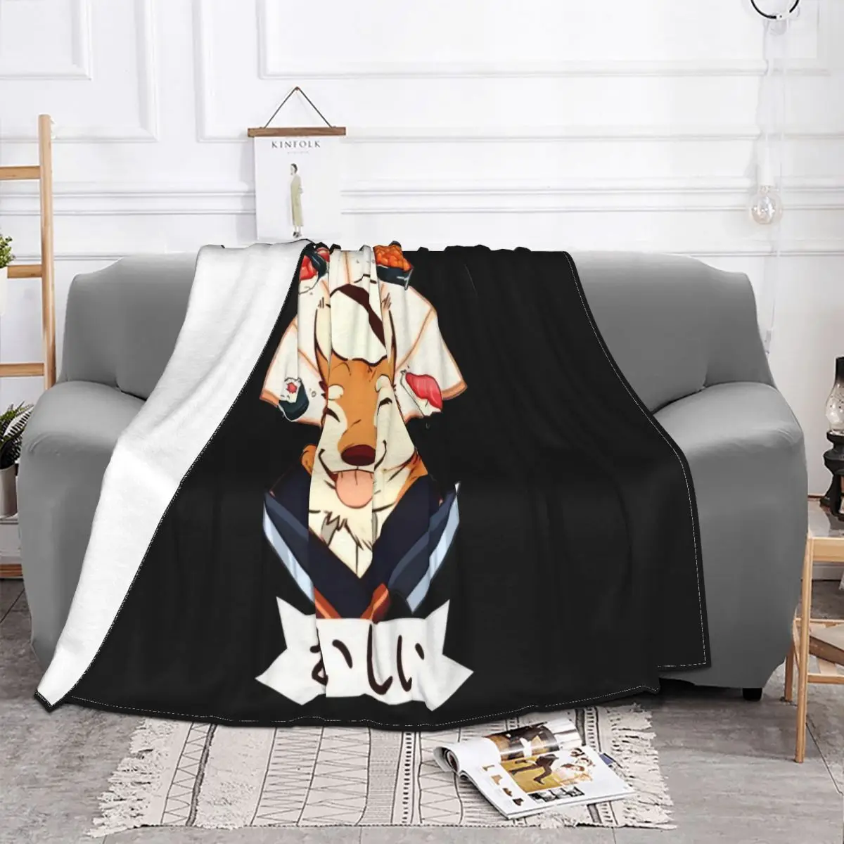 Japan Style Men Yummy Sushi Akita Dog Chef Print Summer White Harajuku Clothingmen Ma Throw Blanket