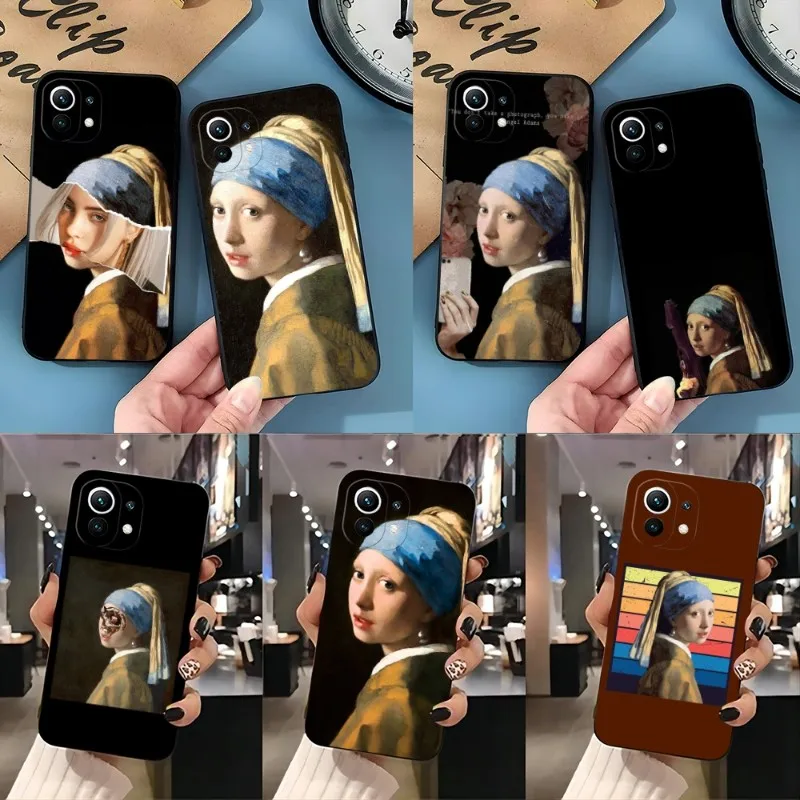 Girl With A Pearl Earring Vermeer Phone Case For Redmi Note 11 11S 10 10S 9S 8T 7 8 8A 9 9A 9C 9T 10 10X Black Silicone Coque