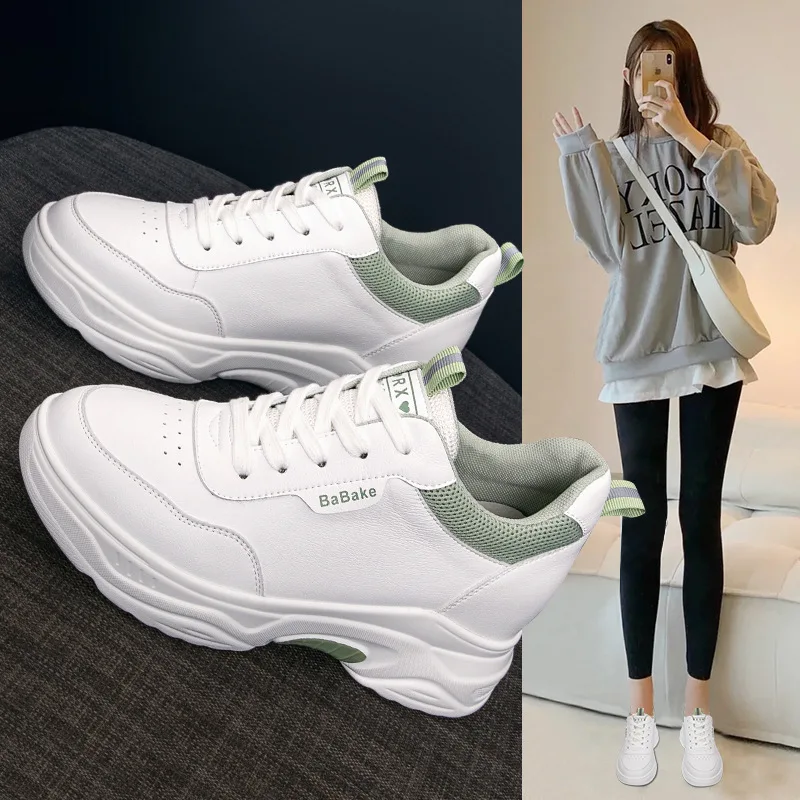 

Женские повседневные кроссовки 2023: Новая осенняя коллекция, модные спортивные туфли на толстой подошве, белые, с флисовой подкладкой, кожаные, увеличивающие рост