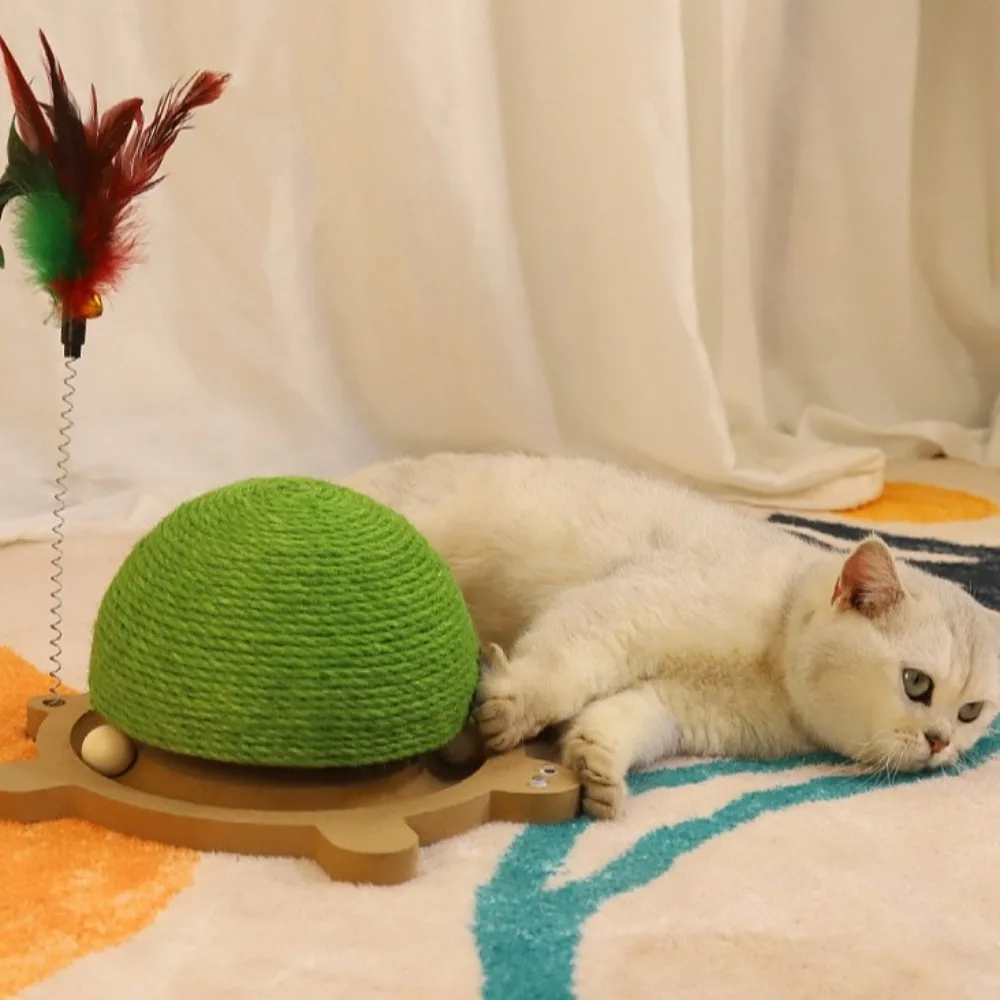 لوحة خدش على شكل سلحفاة مقاومة للاهتراء تفاعلية مع مخالب طحن كرة خدش للقطط والريش والسيزال