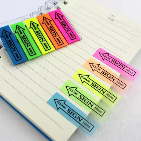 100pcs Adhesive Memo 44x12.5mm Plastic Cement Planner Index Stickers Rectangle 5 Colors for Store School Office Desk for Study